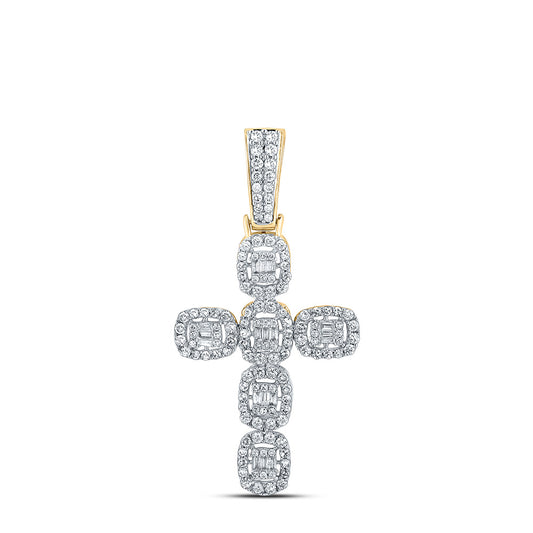 10K YELLOW GOLD BAGUETTE DIAMOND CROSS CHARM PENDANT 1-1/3 CTTW