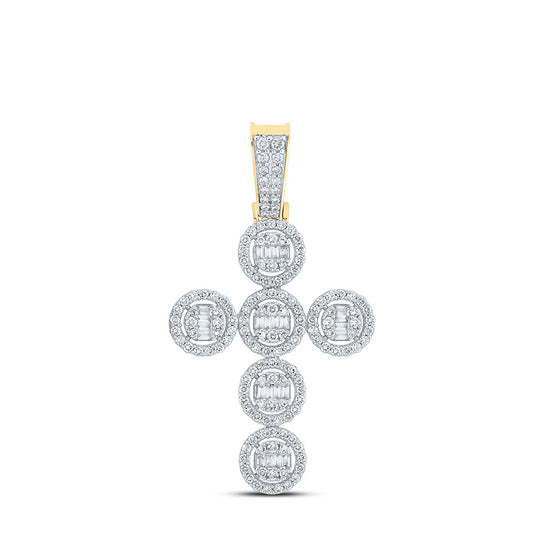 10K YELLOW GOLD BAGUETTE DIAMOND CROSS CHARM PENDANT 1-5/8 CTTW