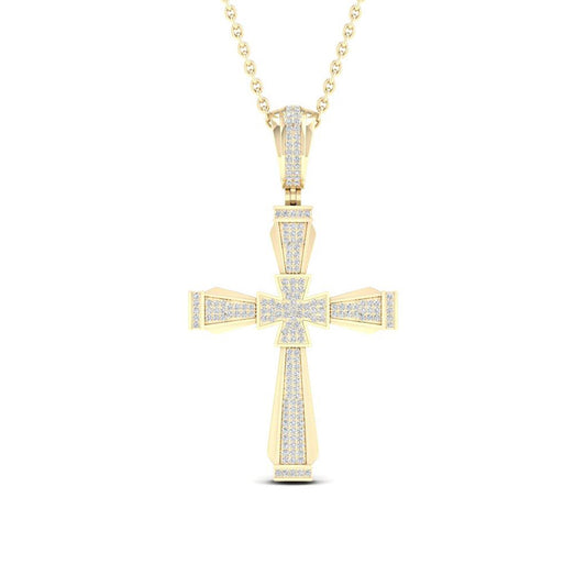 10K YELLOW GOLD ROUND DIAMOND CROSS CHARM PENDANT 1/2 CTTW