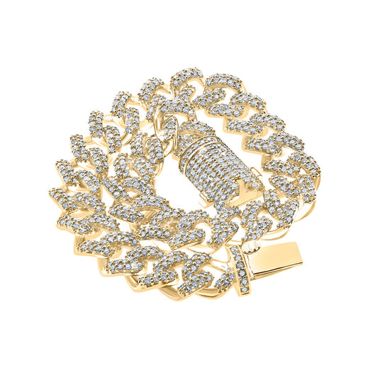 10K YELLOW GOLD ROUND DIAMOND CUBAN LINK BRACELET 5-1/2 CTTW