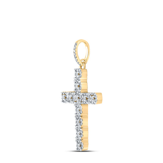 10K YELLOW GOLD ROUND DIAMOND CROSS CHARM PENDANT 5/8 CTTW