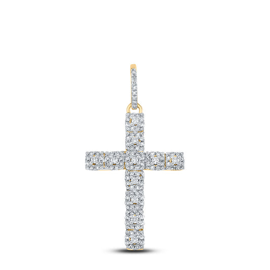 10K YELLOW GOLD ROUND DIAMOND CROSS CHARM PENDANT 5/8 CTTW