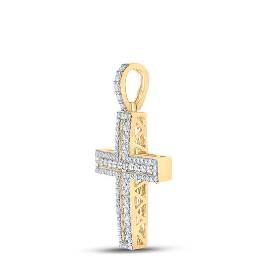 10K YELLOW GOLD ROUND DIAMOND CROSS CHARM PENDANT 1 CTTW