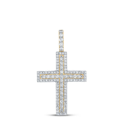 10K YELLOW GOLD ROUND DIAMOND CROSS CHARM PENDANT 1 CTTW