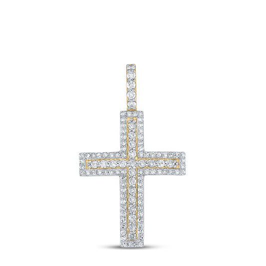 10K YELLOW GOLD ROUND DIAMOND CROSS CHARM PENDANT 1 CTTW