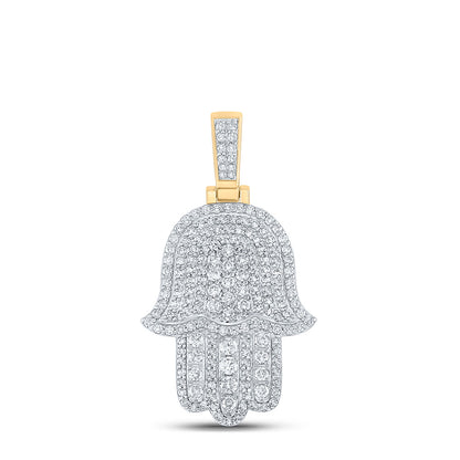 10K YELLOW GOLD ROUND DIAMOND HAMSA CHARM PENDANT 1 CTTW