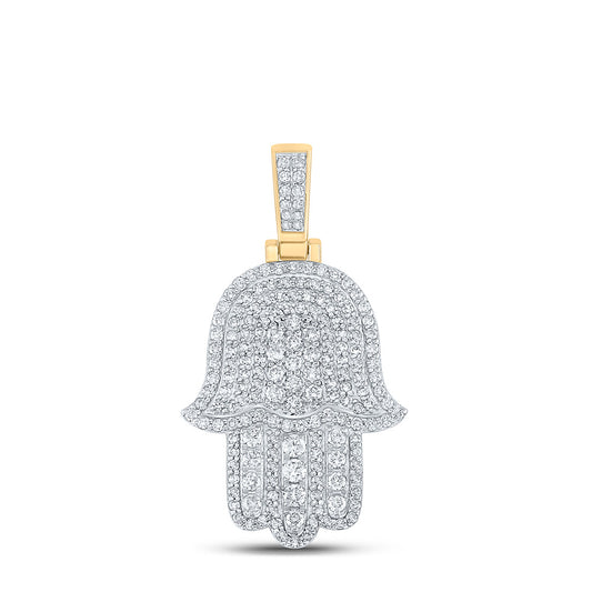 10K YELLOW GOLD ROUND DIAMOND HAMSA CHARM PENDANT 1 CTTW