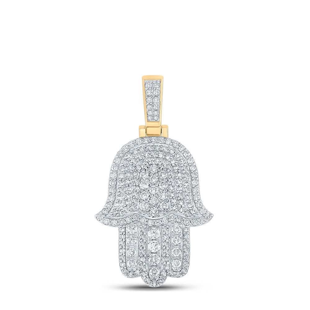 10K YELLOW GOLD ROUND DIAMOND HAMSA CHARM PENDANT 1 CTTW