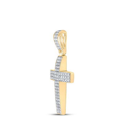 10K YELLOW GOLD ROUND DIAMOND CROSS CHARM PENDANT 1 CTTW