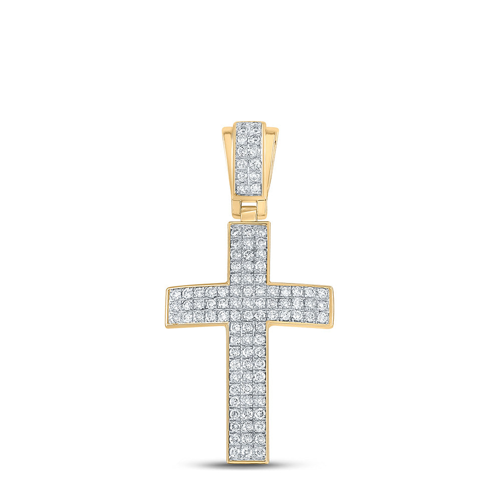 10K YELLOW GOLD ROUND DIAMOND CROSS CHARM PENDANT 1 CTTW