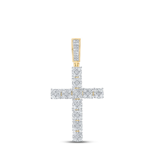 10K YELLOW GOLD ROUND DIAMOND CROSS CHARM PENDANT 1-1/2 CTTW