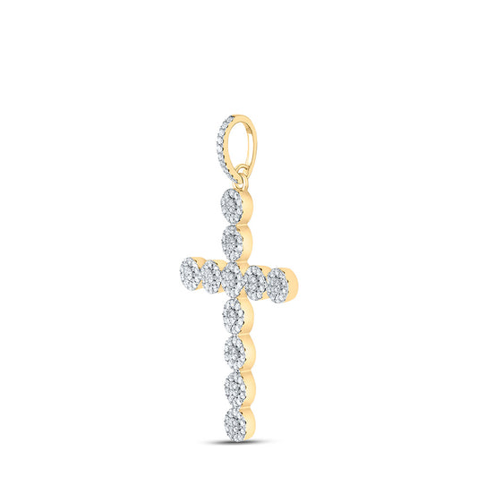 10K YELLOW GOLD ROUND DIAMOND CROSS CHARM PENDANT 1-1/3 CTTW
