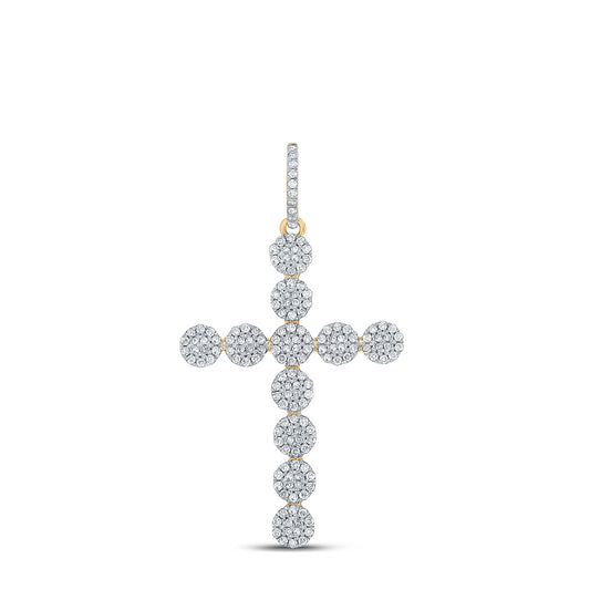 10K YELLOW GOLD ROUND DIAMOND CROSS CHARM PENDANT 1-1/3 CTTW