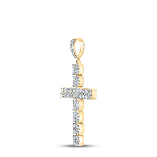 10K YELLOW GOLD ROUND DIAMOND CROSS CHARM PENDANT 2-5/8 CTTW
