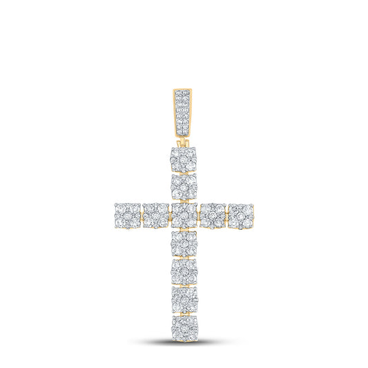 10K YELLOW GOLD ROUND DIAMOND CROSS CHARM PENDANT 2-5/8 CTTW