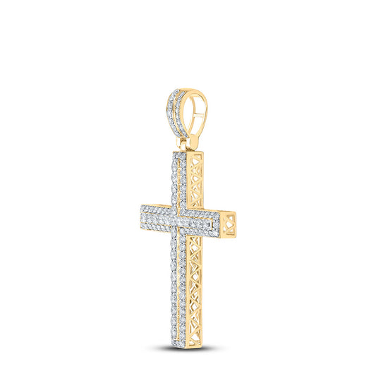 14K YELLOW GOLD ROUND DIAMOND CROSS CHARM PENDANT 4-1/4 CTTW
