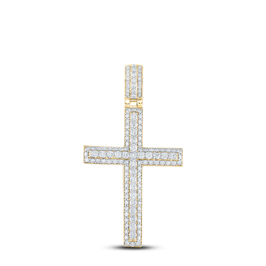 14K YELLOW GOLD ROUND DIAMOND CROSS CHARM PENDANT 4-1/4 CTTW