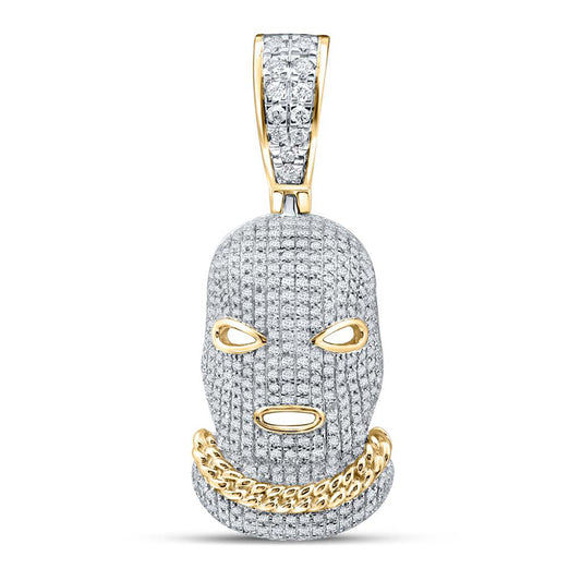 10K YELLOW GOLD ROUND DIAMOND MASK HOOD CHARM PENDANT 1 CTTW