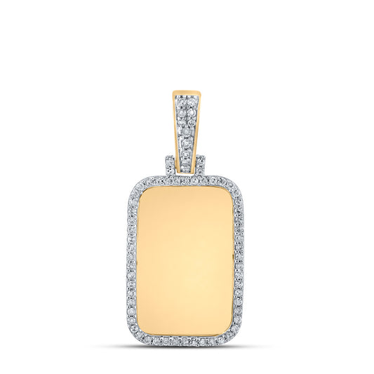 10K YELLOW GOLD ROUND DIAMOND DOG TAG CHARM PENDANT 1/3 CTTW
