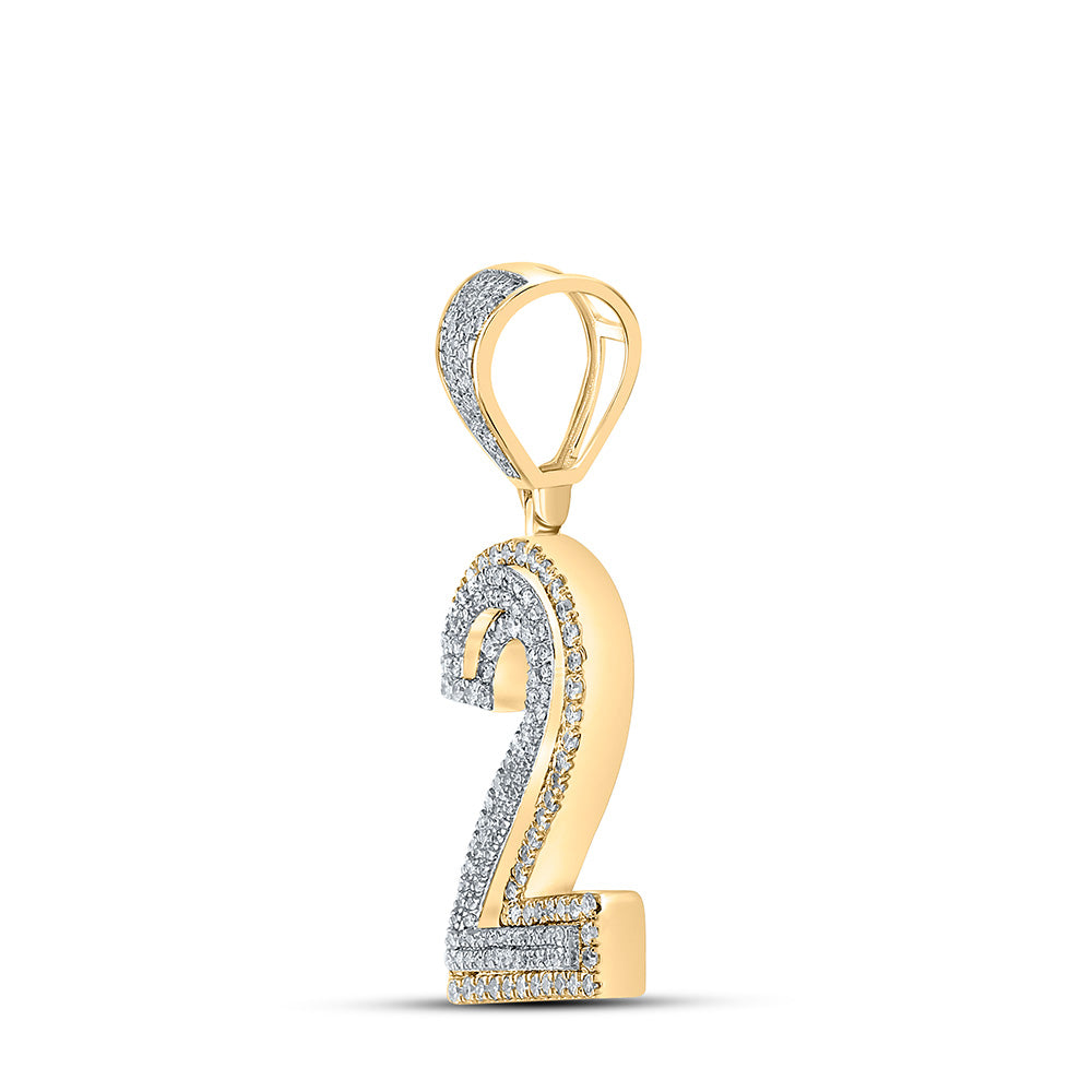 10K TWO-TONE GOLD ROUND DIAMOND NUMBER 2 CHARM PENDANT 3/4 CTTW