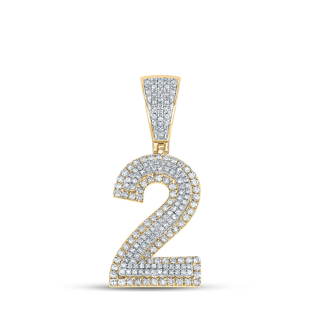 10K TWO-TONE GOLD ROUND DIAMOND NUMBER 2 CHARM PENDANT 3/4 CTTW