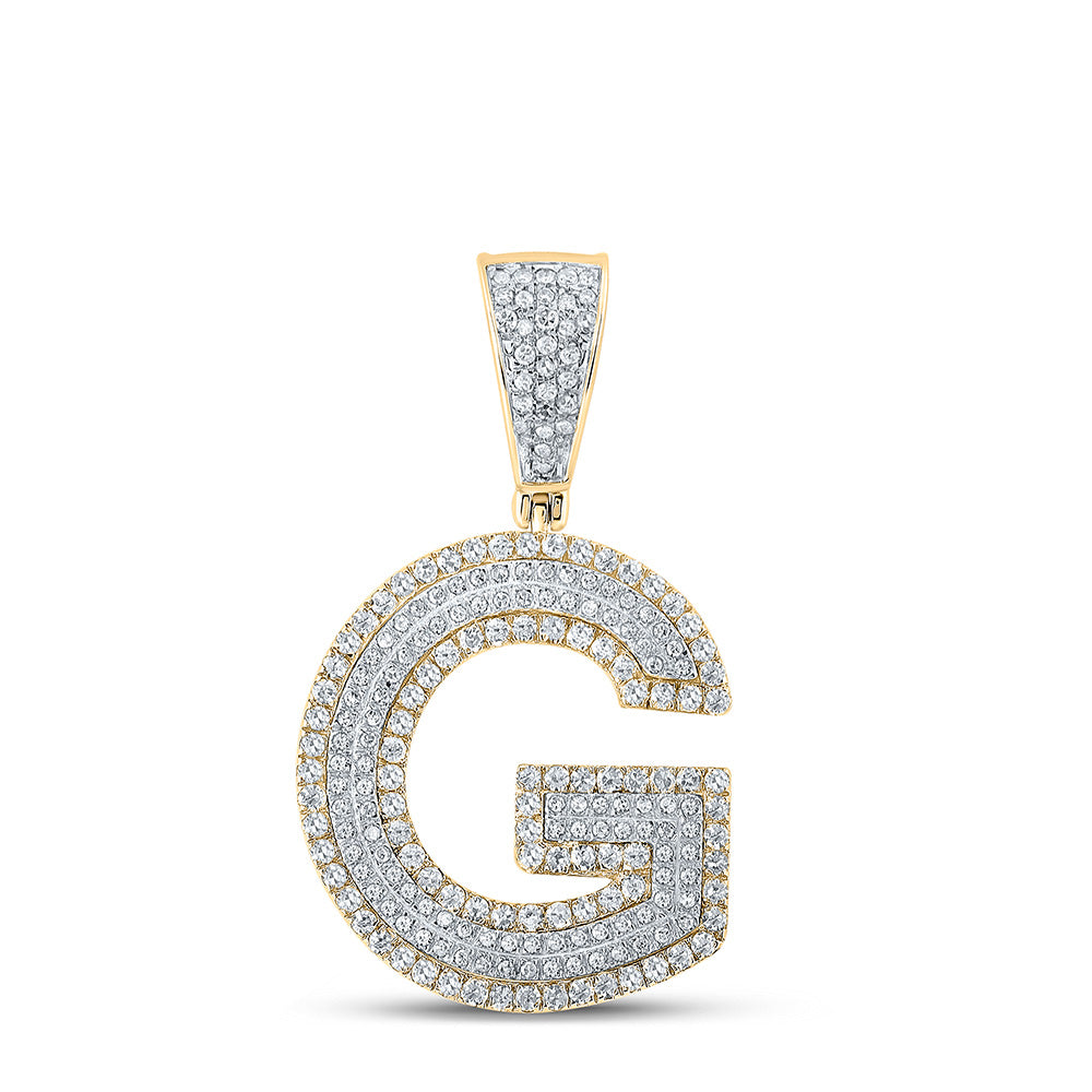 10K TWO-TONE GOLD ROUND DIAMOND INITIAL G LETTER CHARM PENDANT 7/8 CTTW