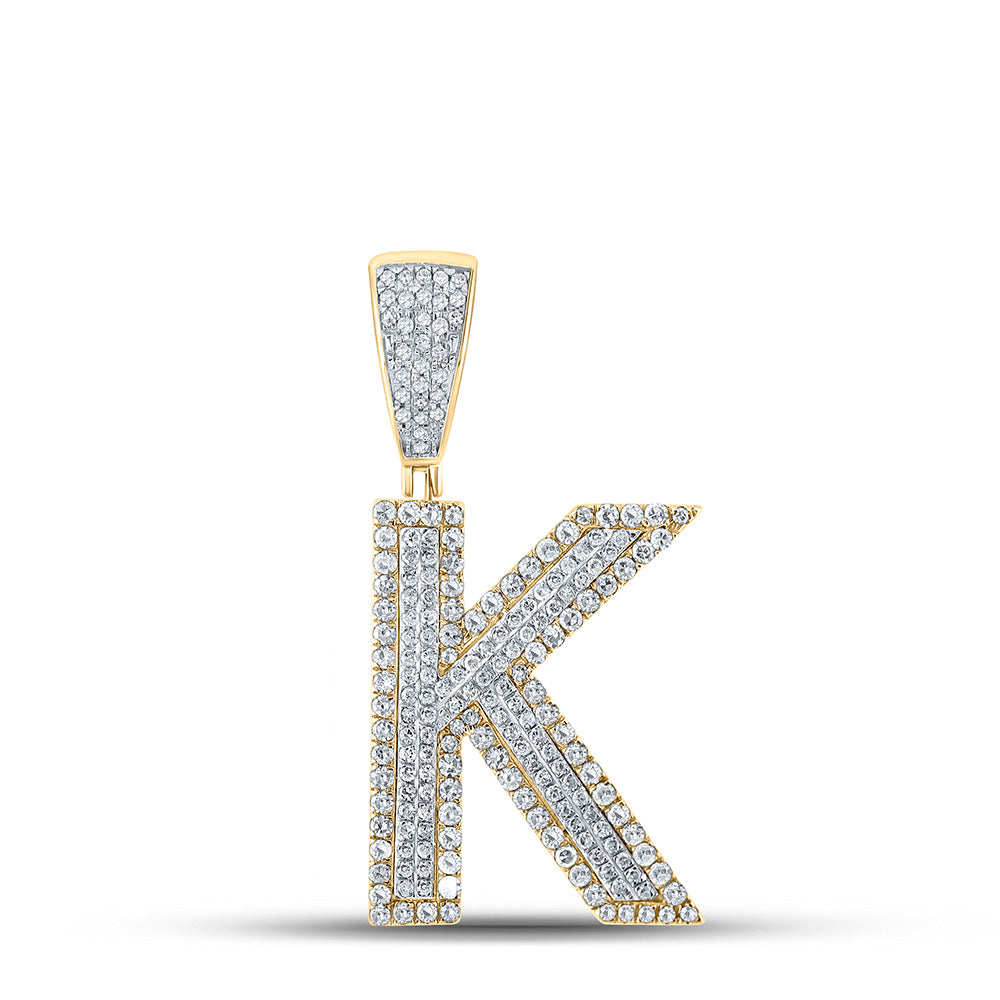 10K TWO-TONE GOLD ROUND DIAMOND INITIAL K LETTER CHARM PENDANT 7/8 CTTW