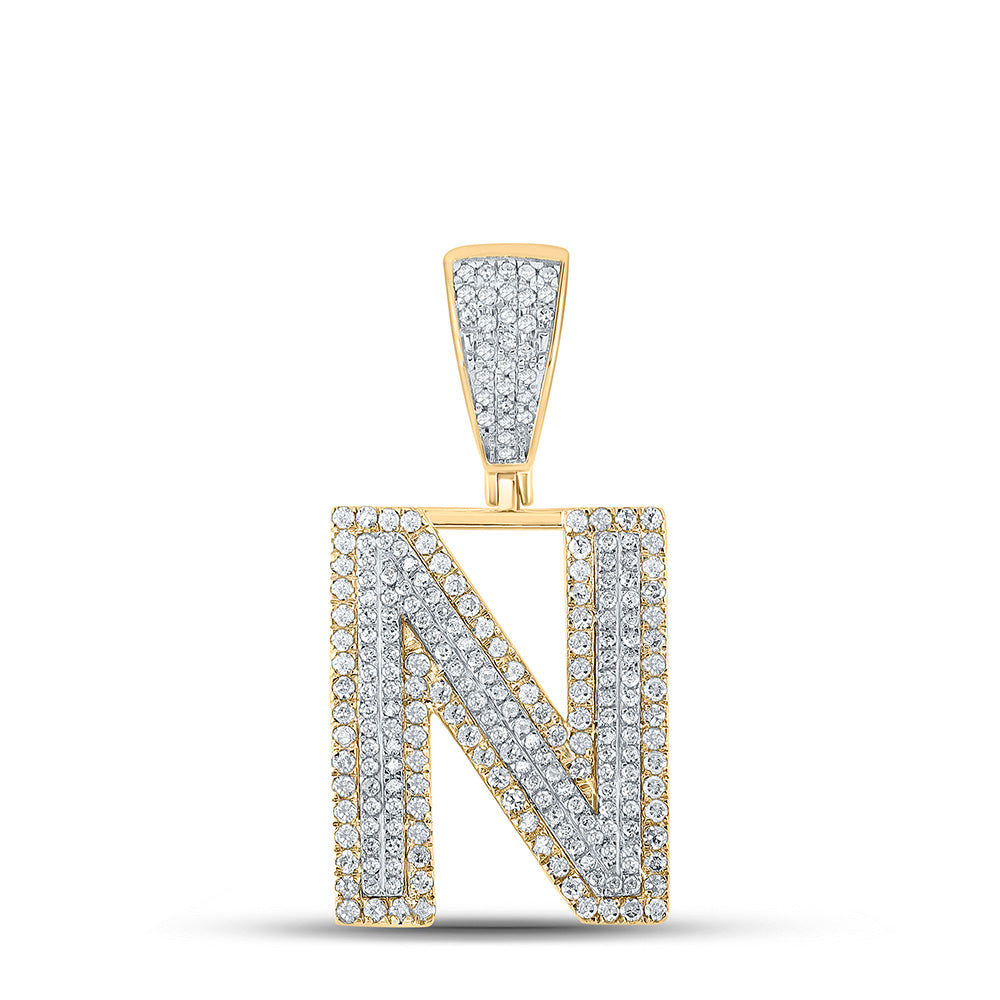 10K TWO-TONE GOLD ROUND DIAMOND INITIAL N LETTER CHARM PENDANT 7/8 CTTW