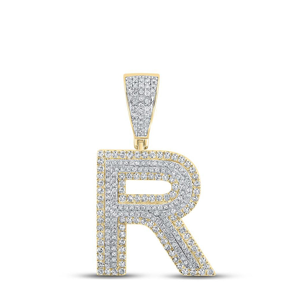 10K TWO-TONE GOLD ROUND DIAMOND INITIAL R LETTER CHARM PENDANT 1 CTTW