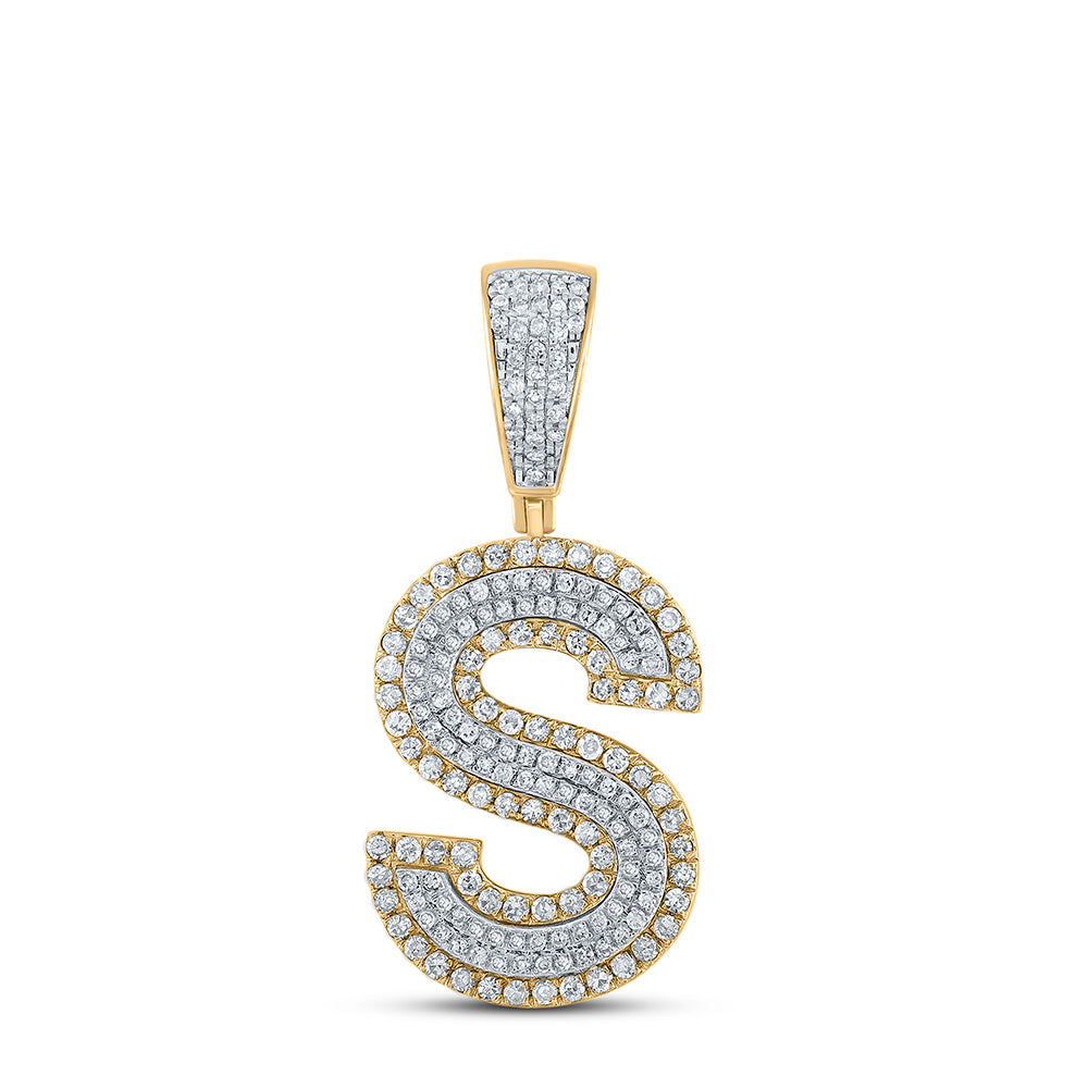 10K TWO-TONE GOLD ROUND DIAMOND INITIAL S LETTER CHARM PENDANT 3/4 CTTW