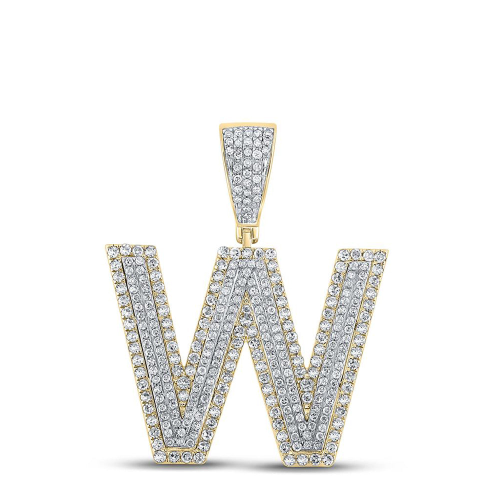 10K TWO-TONE GOLD ROUND DIAMOND W INITIAL LETTER CHARM PENDANT 1-1/3 CTTW