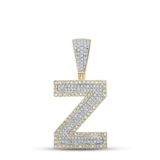 10K TWO-TONE GOLD ROUND DIAMOND Z LETTER CHARM PENDANT 3/4 CTTW
