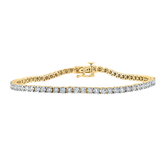 10K YELLOW GOLD ROUND DIAMOND SINGLE ROW LINK BRACELET 1-1/4 CTTW
