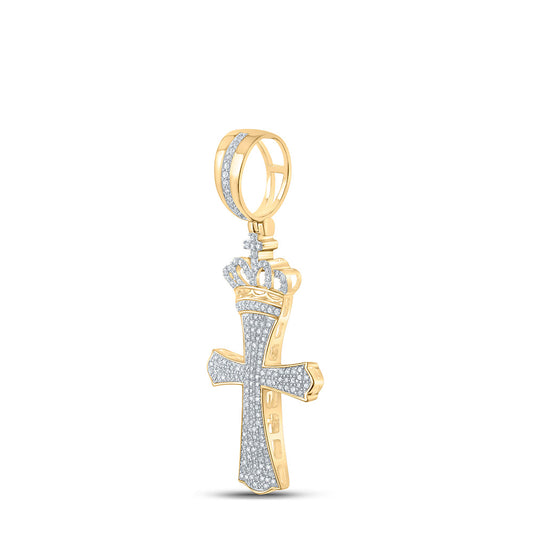 10K YELLOW GOLD ROUND DIAMOND CROWN KING CROSS CHARM PENDANT 1/2 CTTW