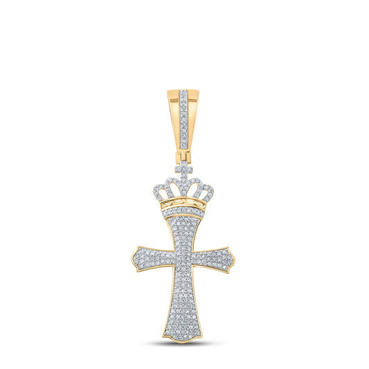 10K YELLOW GOLD ROUND DIAMOND CROWN KING CROSS CHARM PENDANT 1/2 CTTW