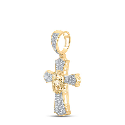 10K YELLOW GOLD ROUND DIAMOND EAGLE CROSS CHARM PENDANT 1/2 CTTW