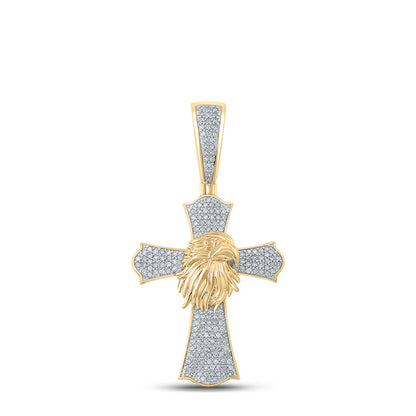10K YELLOW GOLD ROUND DIAMOND EAGLE CROSS CHARM PENDANT 1/2 CTTW