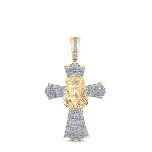 10K YELLOW GOLD ROUND DIAMOND JESUS CROSS CHARM PENDANT 1 CTTW