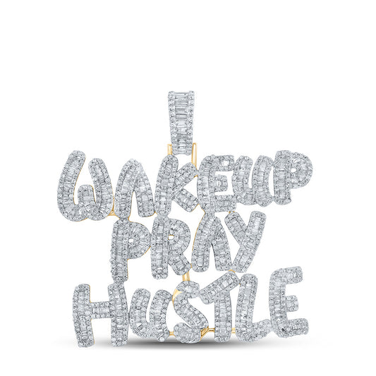 10K YELLOW GOLD BAGUETTE DIAMOND WAKE UP PRAY HUSTLE CHARM PENDANT 3-3/4 CTTW
