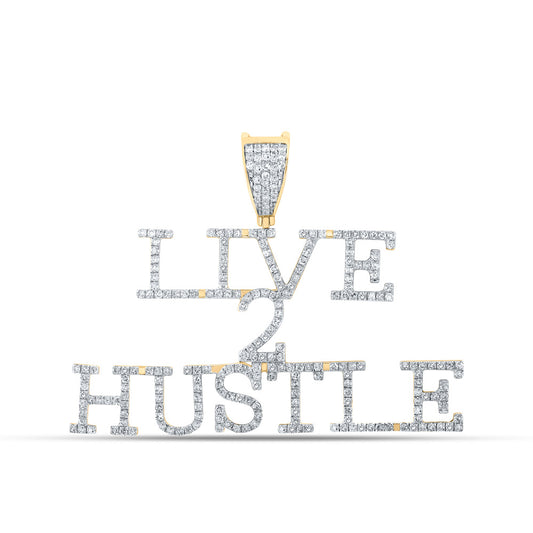 10K YELLOW GOLD ROUND DIAMOND LIVE 2 HUSTLE CHARM PENDANT 1 CTTW