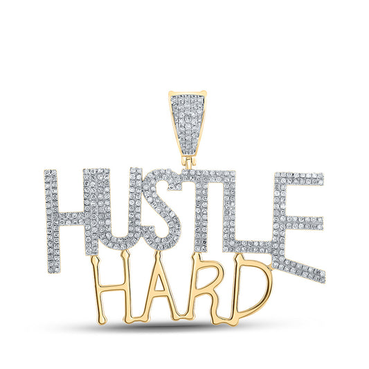 10K YELLOW GOLD ROUND DIAMOND HUSTLE HARD CHARM PENDANT 1 CTTW