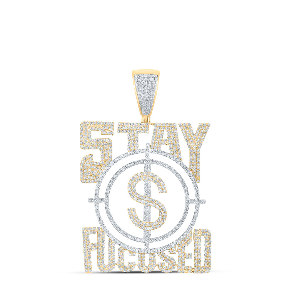 10K YELLOW GOLD ROUND DIAMOND STAY FOCUSED CHARM PENDANT 2-3/4 CTTW