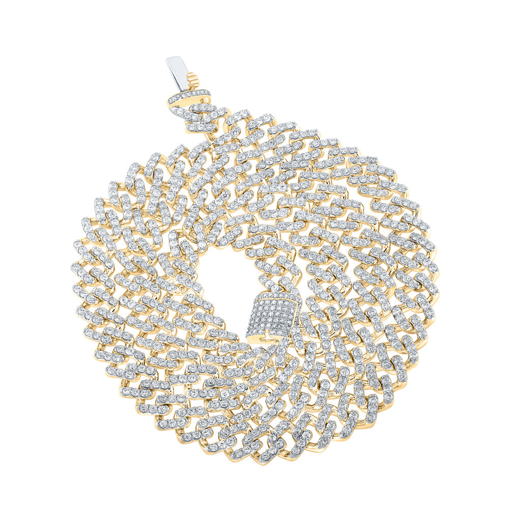 10KT YELLOW GOLD ROUND DIAMOND CUBAN 22-INCH CHAIN NECKLACE 15-1/3 CTTW