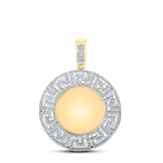 10K YELLOW GOLD ROUND DIAMOND GREEK KEY MEMORY CIRCLE CHARM PENDANT 1 CTTW