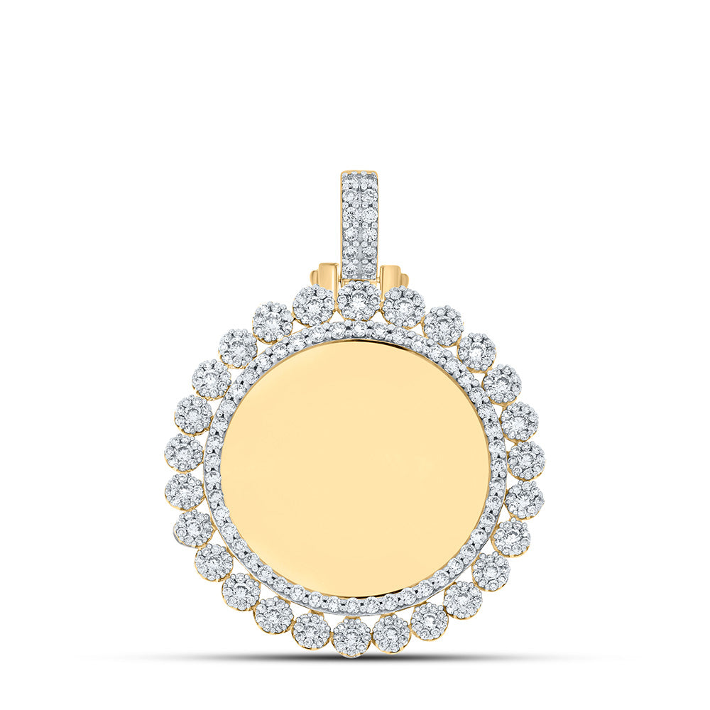 10K YELLOW GOLD ROUND DIAMOND MEMORY CIRCLE CHARM PENDANT 2-3/8 CTTW