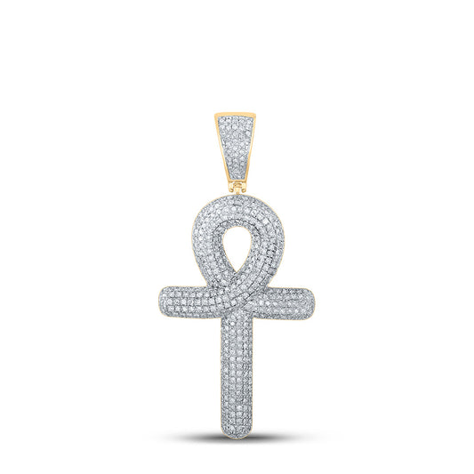 10K YELLOW GOLD ROUND DIAMOND ANKH CROSS CHARM PENDANT 1 CTTW