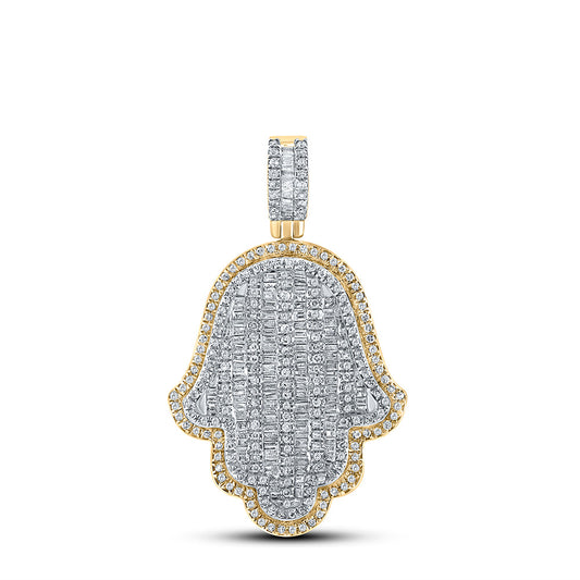 10K YELLOW GOLD BAGUETTE DIAMOND HAMSA CHARM PENDANT 1-1/3 CTTW