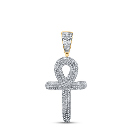 10K YELLOW GOLD ROUND DIAMOND ANKH CROSS CHARM PENDANT 3/4 CTTW
