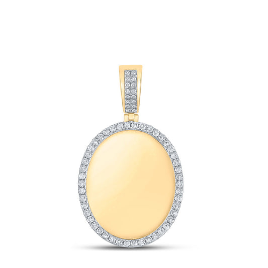 10K YELLOW GOLD ROUND DIAMOND OVAL MEMORY CHARM PENDANT 1-5/8 CTTW