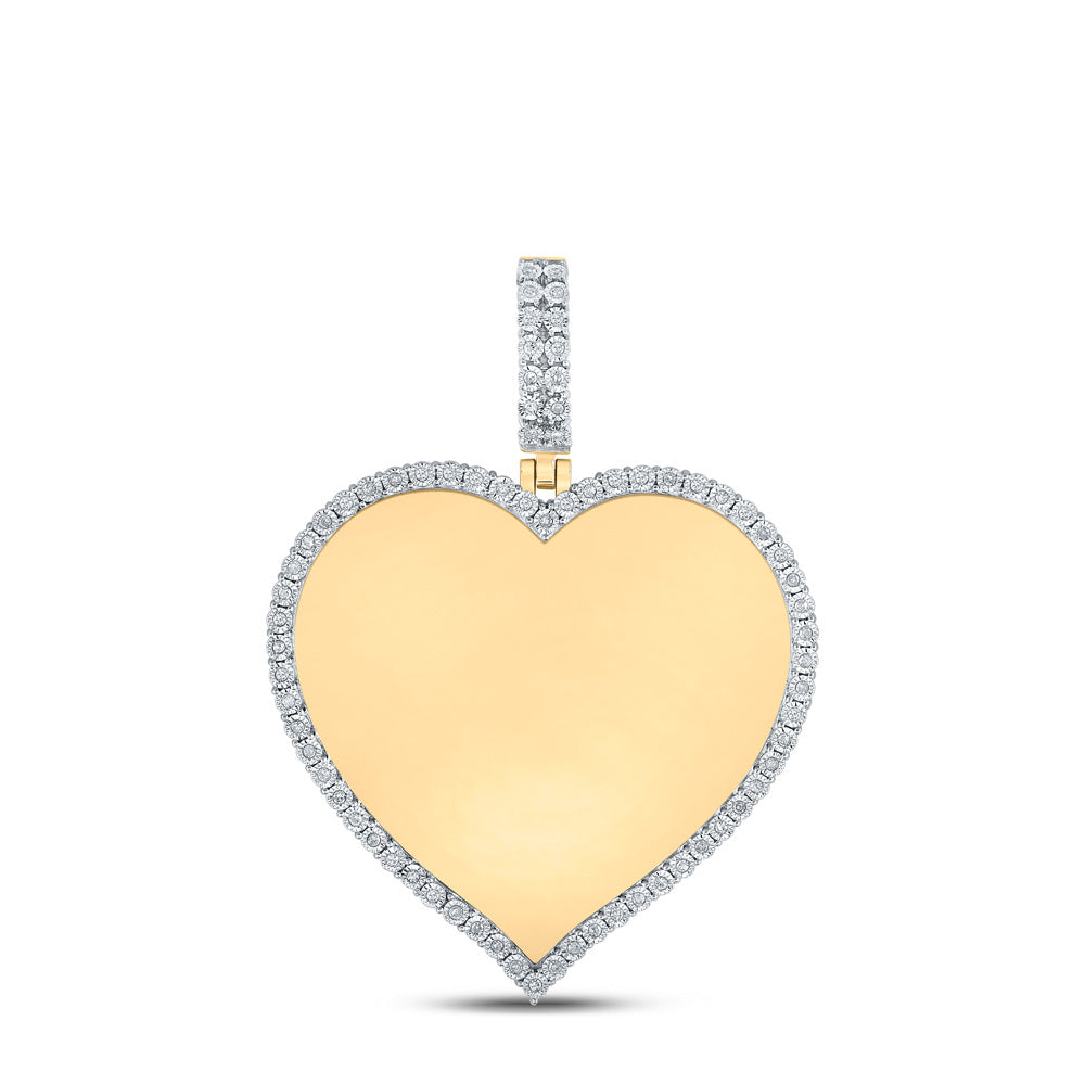 10K YELLOW GOLD ROUND DIAMOND HEART MEMORY CHARM PENDANT 1/5 CTTW